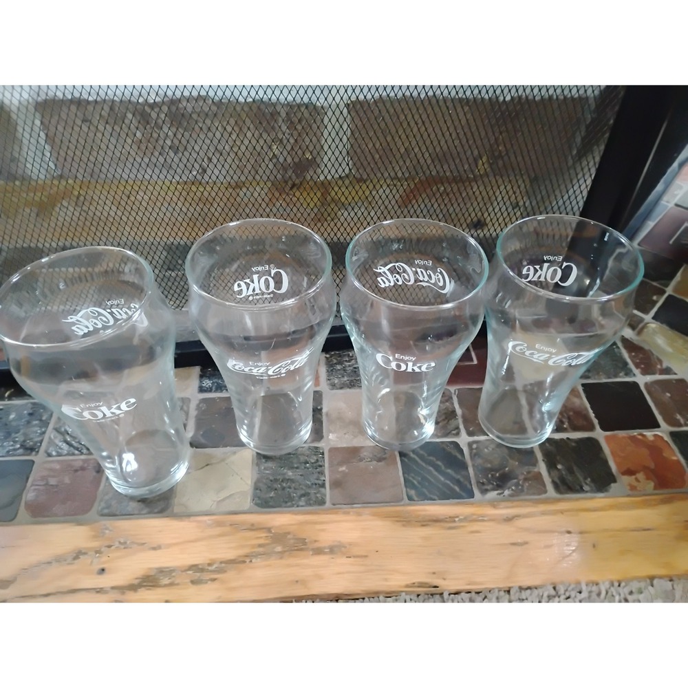 Set of 4 Coca Cola Coke Bell Shape Glasses  Clear Glass Vintage